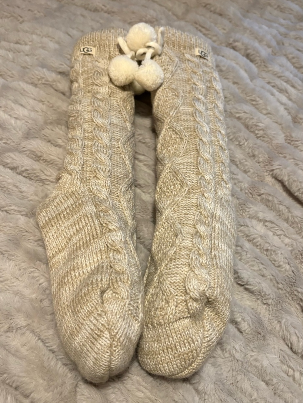 UGG Cable Knit Pom Pom Slipper Socks - Oatmeal